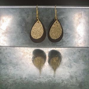 1.5” Tear Drop Glitter and Faux Leather Earrings